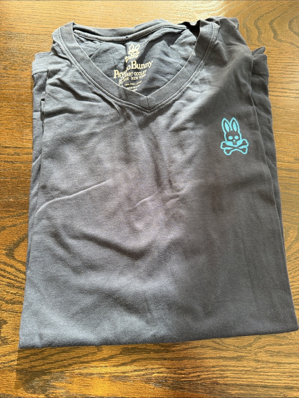 Psycho Bunny Navy V-Neck Tee with Aqua Logo